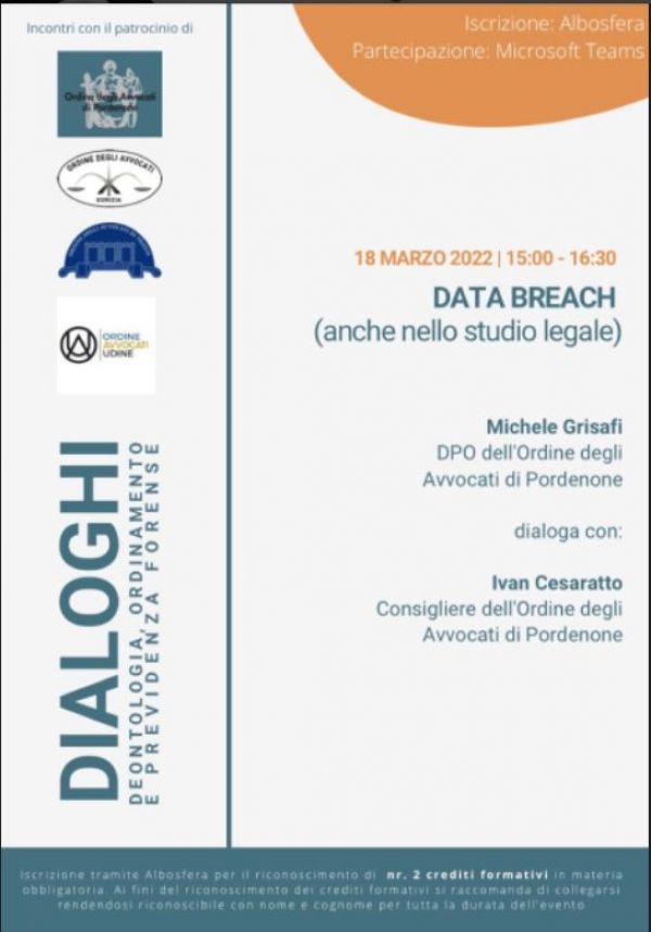 L'avv. Michele Grisafi relatore all'evento "DATA BREACH (anche nello studio legale)"